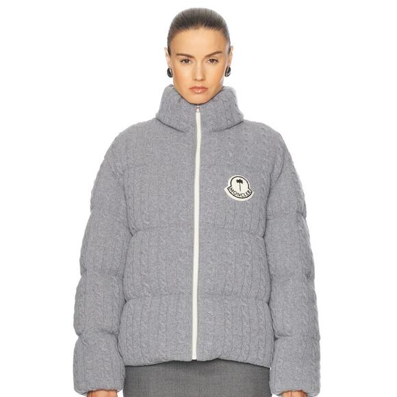 Moncler Genius x Palm Angels Austru down jacket in gray cable knit virgin wool - Picture 1 of 9